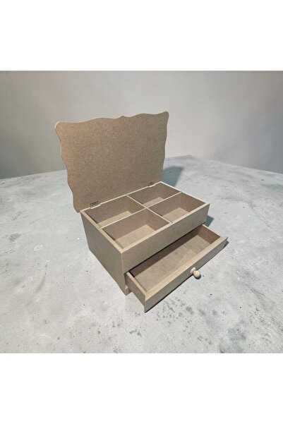 SEKAY AHŞAP Ahşap-Boyanabilir-4 Bölmeli-1 Çekmeceli- Takı-Makyaj- büyük boy D...