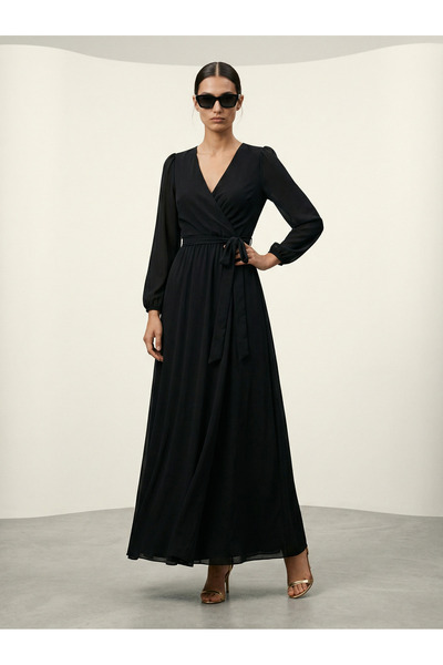 Phoenix Women Μακρύ φόρεμα σιφόν - Σχέδιο γιακά με διπλό στήθος