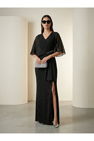 Phoenix Women Şifon Detaylı Taşlı Kemerli  Abiye Elbise