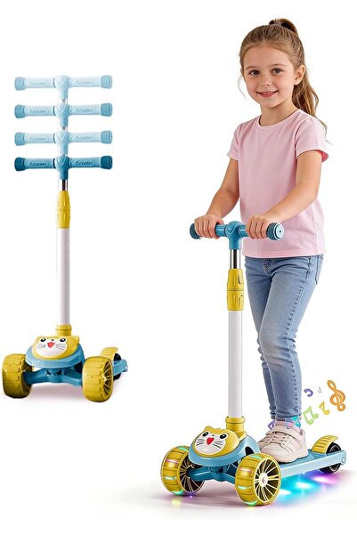 lovely baby سكوتر ركل للأطفال قابل للطي بثلاث عجلات مع أضواء LED - مقود قابل ...