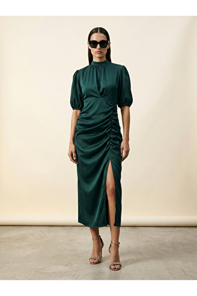 Phoenix Women Yırtmaçlı Drapeli Saten Elbise