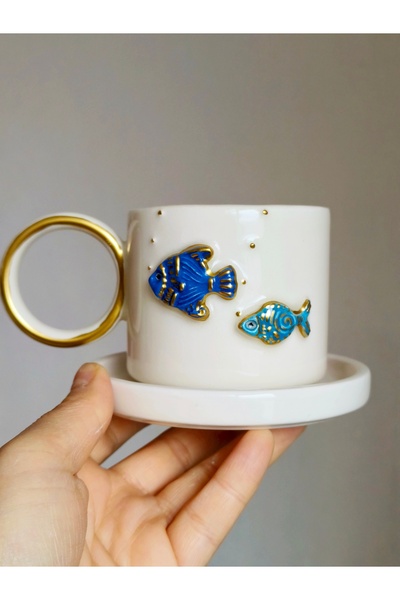 KOTYORA Fish-Shaped Gift Handmade Ceramic Double Coffee Cup