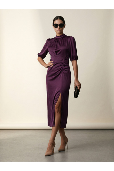Phoenix Women Yırtmaçlı Drapeli Saten Elbise
