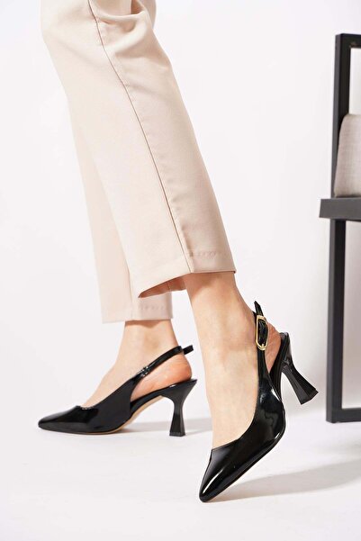 Moda Pie Piele lacuita neagra Yerve - Pantofi cu toc pentru femei cu catarama...