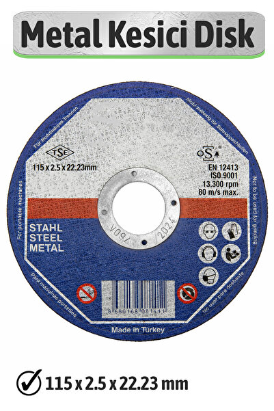 Badem10 Metal Kesici Disk 115x2,5x22,23 Profesyonel Avuç Taşlama Demir Çelik ...