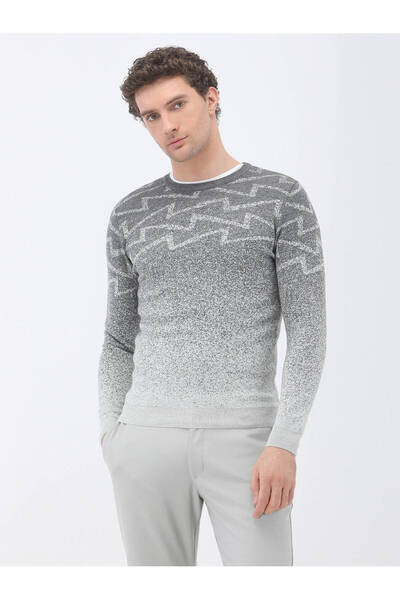 Kip Sivi okrugla kragna Sa deznom Mešavina vune Pleteni džemper