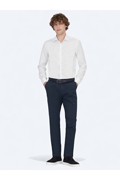 Kip Pantaloni casual din amestec de bumbac, cu țesătură bleumarin