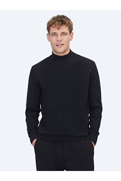 Kip Crna polurolka Žakard Mešavina vune pleteni džemper