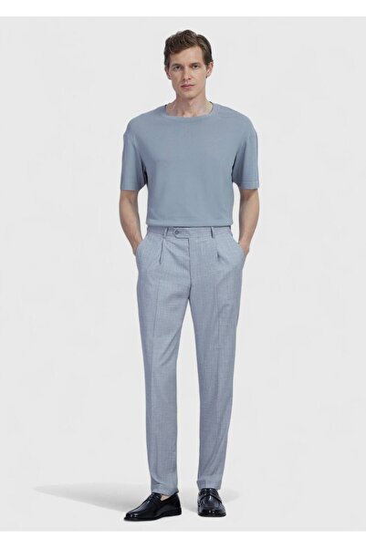 Ramsey Svetlo siva obična tkanina Slim fit ležerne 100% Vuna pantalone