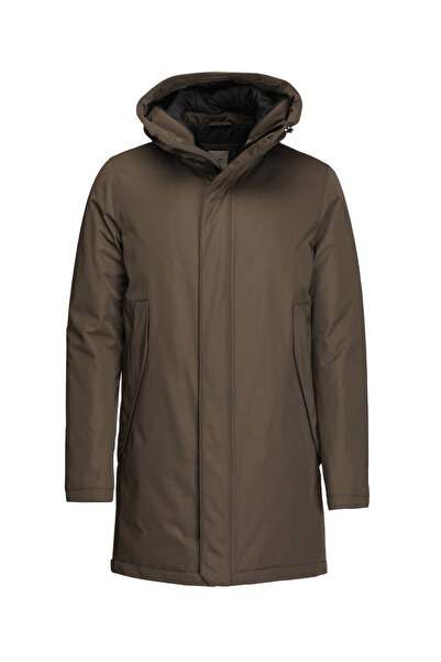 Kip Khaki Regular Fit Hooded Casual Woven Coat