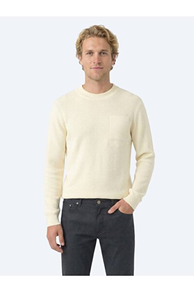 Kip Ekru Bisiklet Yaka Jakarlı Triko Kazak