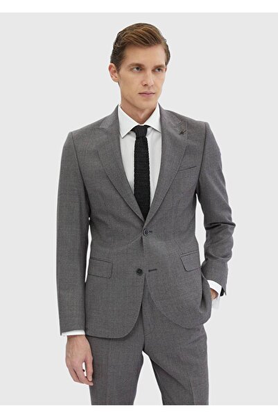 Ramsey Gray Patterned Zeroweight Slim Fit 100% Wool Suit