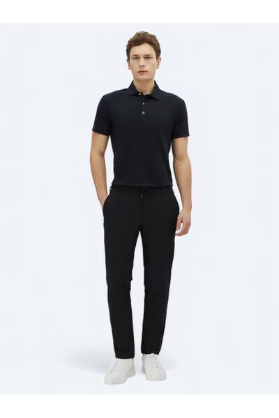 Kip Μαύρο ίσιο υφαντό παντελόνι Jogging Fit Casual