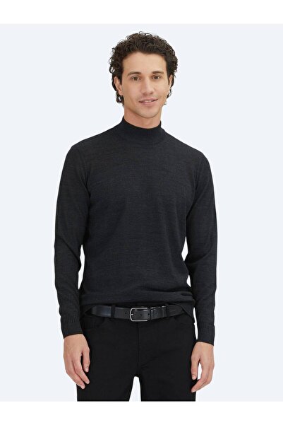 Kip Antracit polurolačka kragna Žakard Mešavina vune pleteni džemper