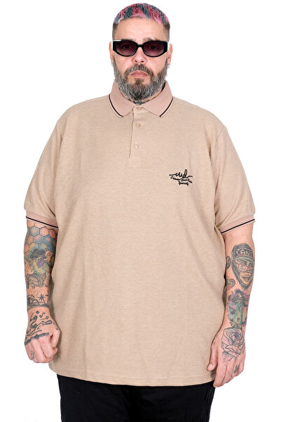 ModeXL Ανδρικό μπλουζάκι με λαιμόκοψη μεγάλου μεγέθους Waffle Beige Mode XL