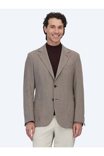 Kip Ανοιχτό καφέ μοντέρνο μπουφάν με σχέδιο και μείγμα μαλλιού