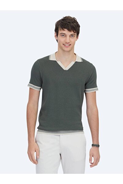 Kip Tricotaj cu model cu guler polo kaki