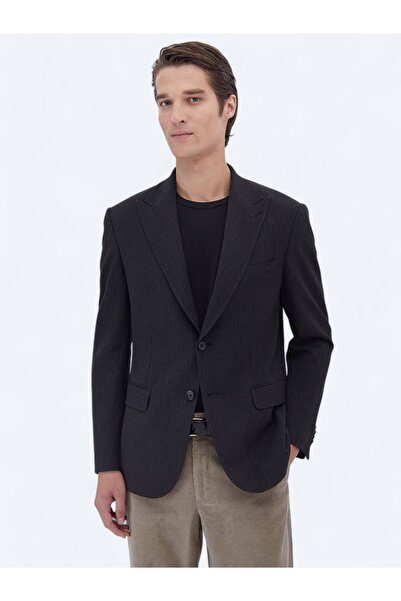 Kip Siyah Çizgili Modern Fit Ceket