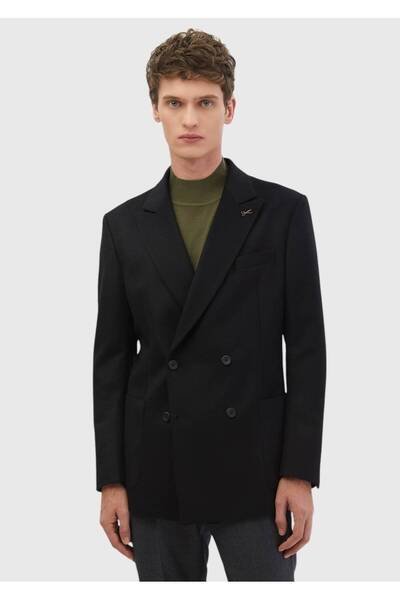 Ramsey Μαύρο ίσιο παλτό Comfort Fit 100% μαλλί