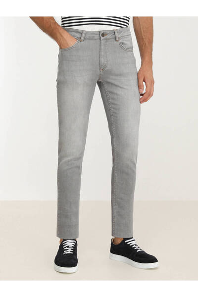 Kip Gri Slim Fit Denim Pamuk Karışımlı Pantolon