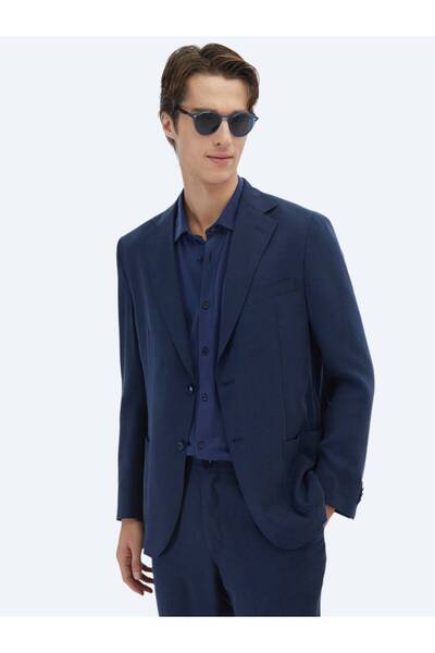 Kip Lacivert Desenli Modern Fit Takım Elbise