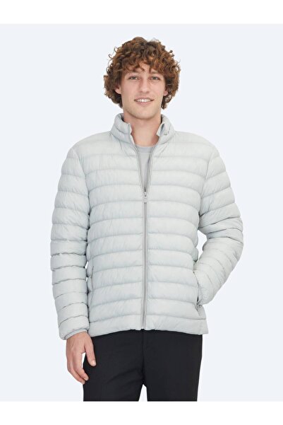 Kip Palton casual țesut cu guler înalt Stone Regular Fit