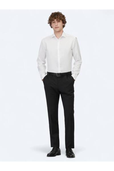Kip Μαύρο ίσιο υφαντό Slim Fit Classic Παντελόνι από μαλλί