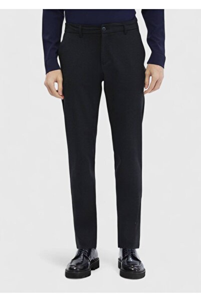Ramsey Navy Blue Striped Knitted Jogging Fit Casual Trousers