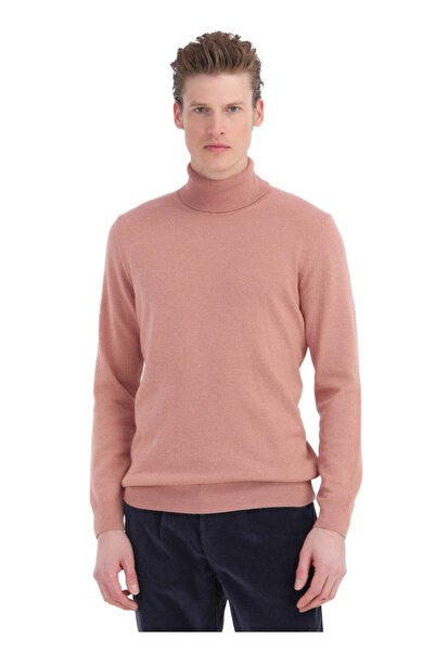 Ramsey Pulover din tricot din amestec de lână jacquard cu guler complet de somon