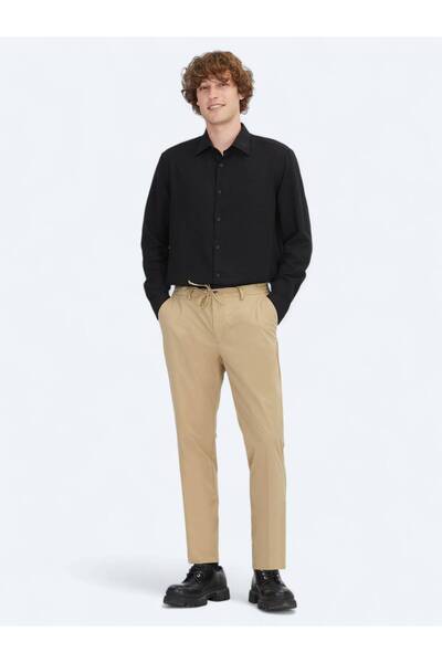 Kip Beige Woven Jogging Fit Casual Trousers