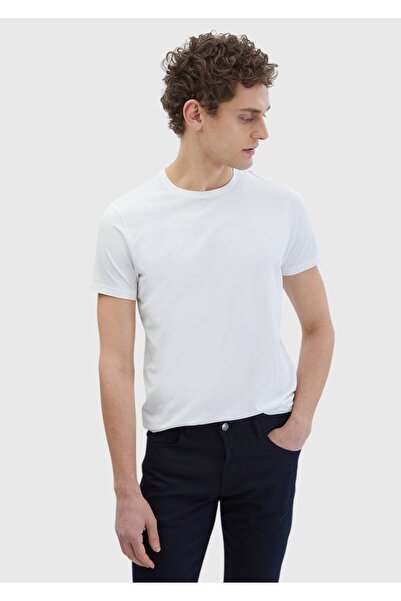 Ramsey White Plain Cotton Blended T-Shirt