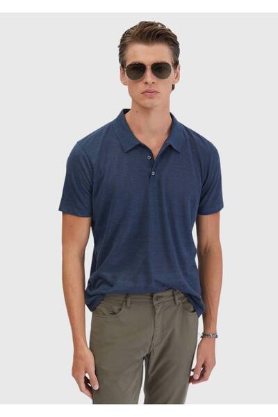 Ramsey Mornarsko plava obična polo majica 100% Lan T-shirt