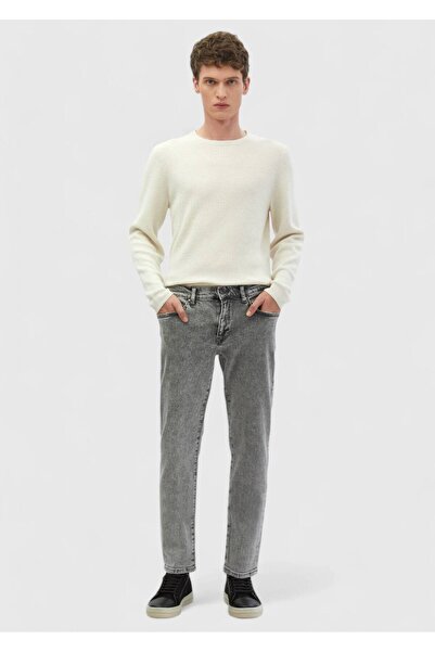 Ramsey Pantaloni gri, drepti, cu ajustare normală, din denim 100% bumbac