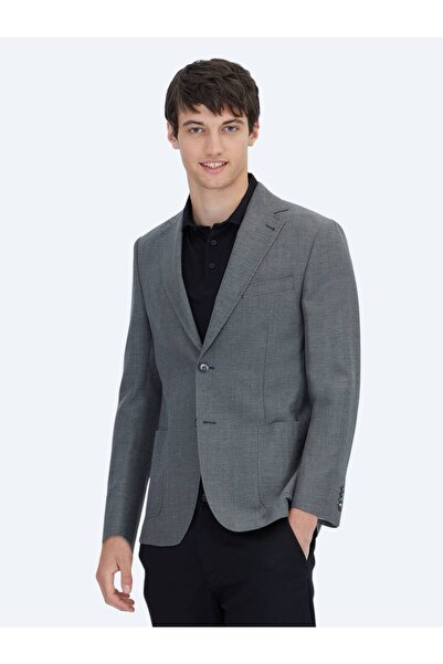 Kip Antrasit Düz Modern Fit Yün Karışımlı Ceket