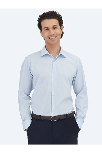 Kip Medium Blue Regular Fit Woven Classic Cotton Blend Shirt