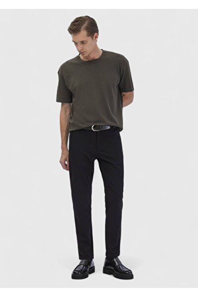 Ramsey Μαύρο ίσιο πλεκτό παντελόνι Jogging Fit Casual
