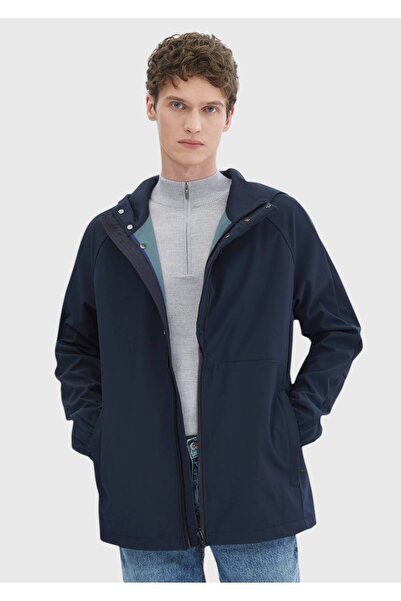 Ramsey Lacivert Regular Fit Kapüşonlu Denim Dokuma Mont