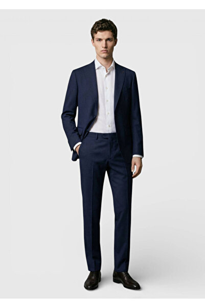 Ramsey Lacivert Kareli Zeroweight Slim Fit %100 Yün Takım Elbise