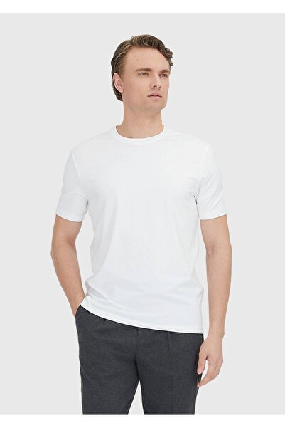 Ramsey White Plain Crew Neck Cotton Blend T-Shirt