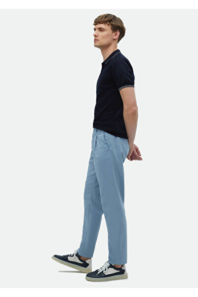 Ramsey Pantaloni casual albaștri țesătură simplă cu croială normală cu ameste...