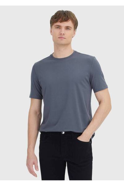 Ramsey Gray Plain Crew Neck Cotton Blended T-Shirt