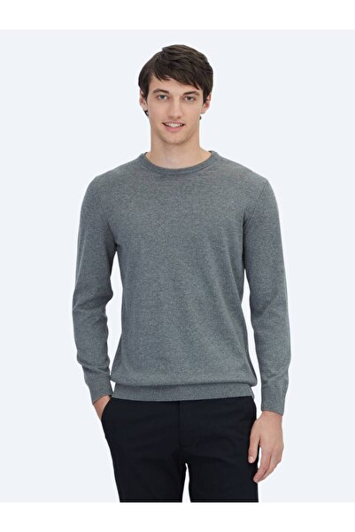 Kip Πλεκτό πουλόβερ σε γκρι λαιμόκοψη από βαμβακερό μείγμα