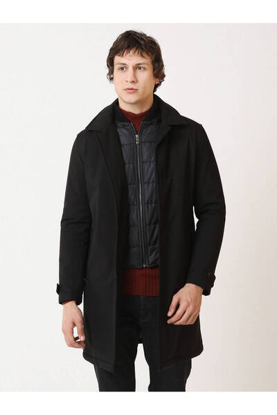 Kip Siyah Regular Fit Casual Dokuma Pardesü