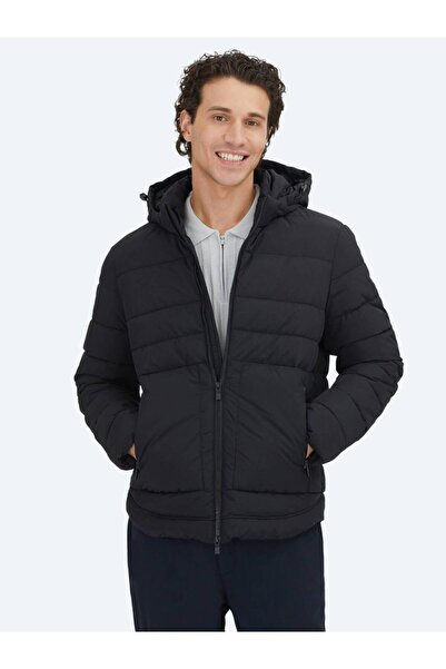 Kip Black Regular Fit Hooded Casual Woven Coat