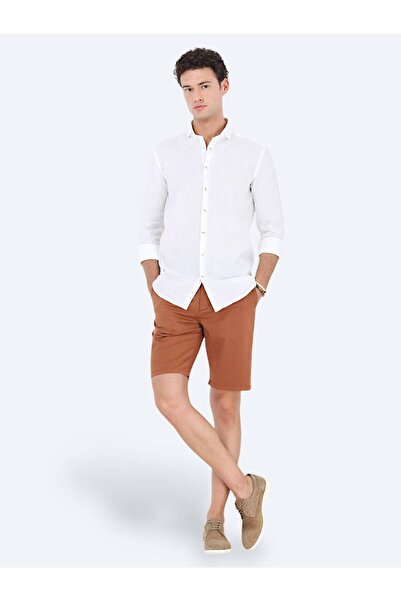 Kip Cămașă albă, simplă, cu croială normală, țesut Casual cu amestec de bumbac