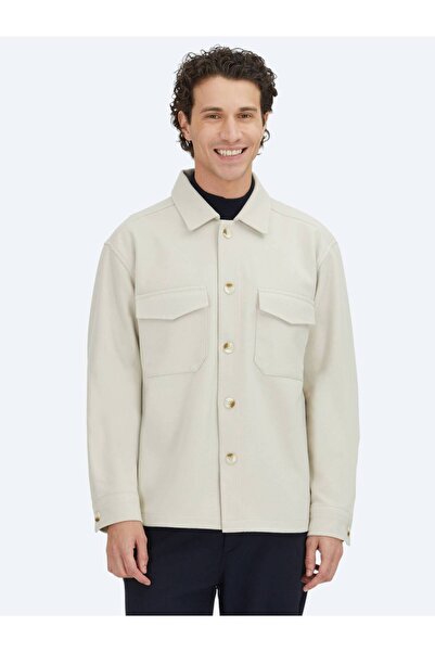 Kip Beige Plain Regular Fit Woven Overshirt
