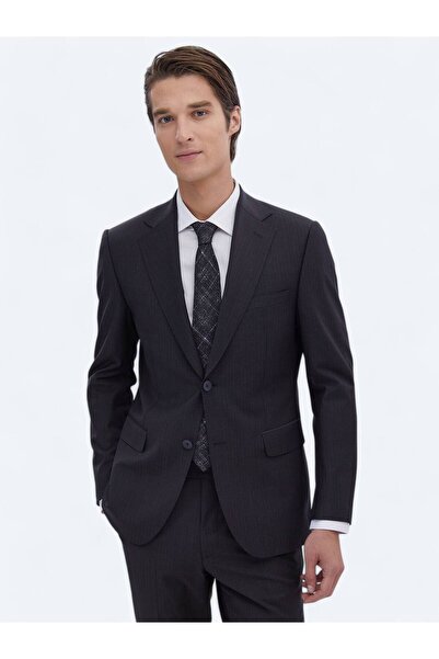 Kip Costum din amestec de lână cu model bleumarin, cu potrivire modernă