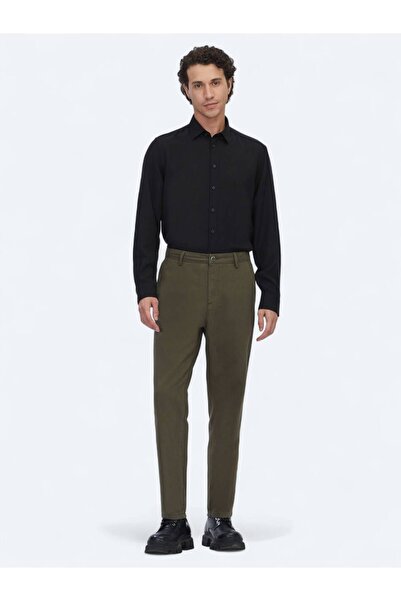 Kip Haki Dokuma Relaxed Fit Casual Pamuk Karışımlı Pantolon