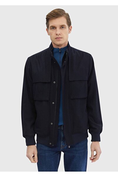 Ramsey Lacivert Regular Fit Dik Yaka Casual Dokuma Mont