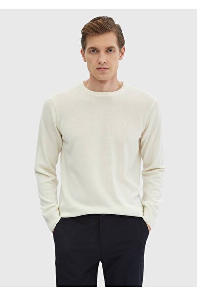 Ramsey Ecru Crew Neck Plain Knit 100% Cashmere Sweater
